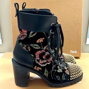 Christian Louboutin Black Floral Studded Winter Boots
